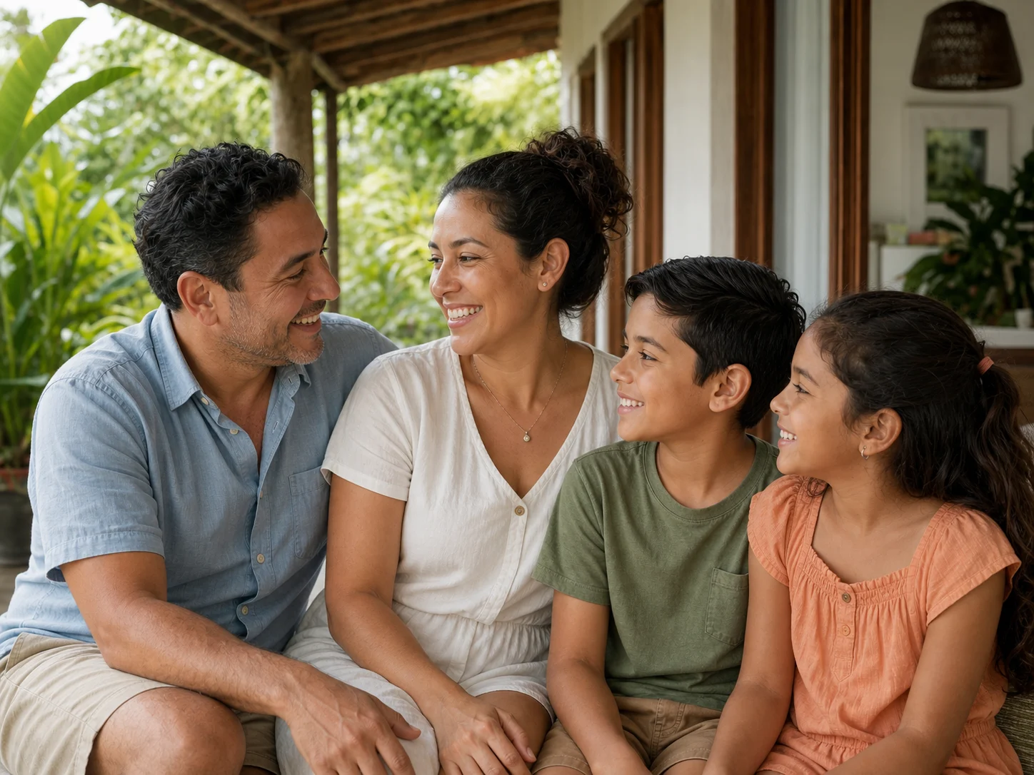 Illustrative image of a Costa Rican family with a father, mother, son, and daughter smiling together